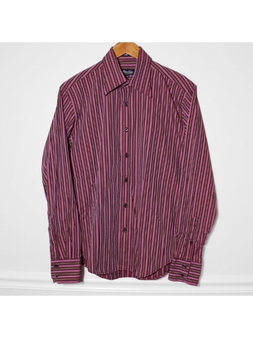 Reid & Taylor Cotton Vertical Stripe Button Down Shirt Purple Maroon Size 39 / M